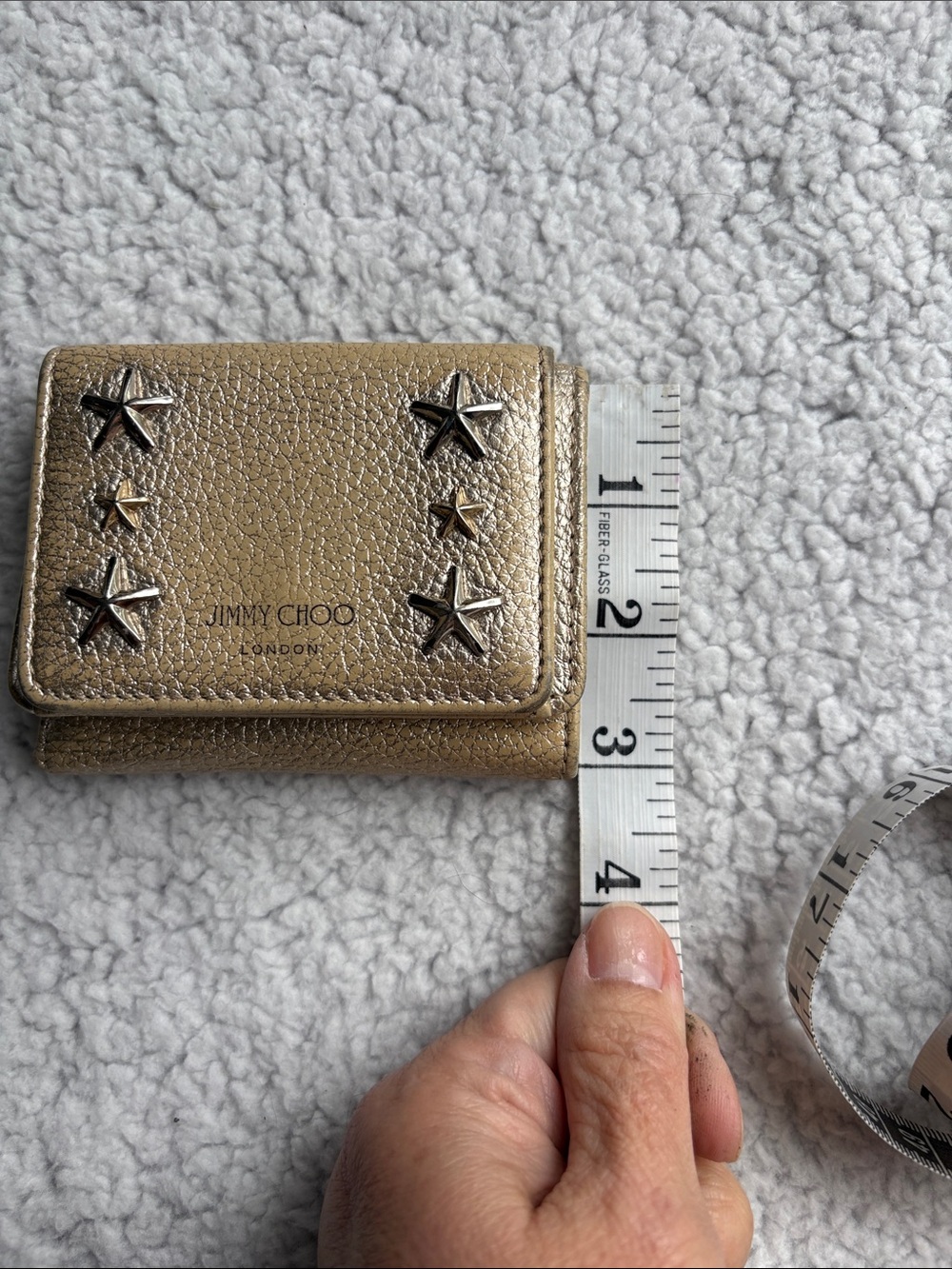 Jimmy Choo Nemo Metallic Gold Leather 2-toned-Star-Studded Mini Tri-fold Wallet - Picture 14 of 14